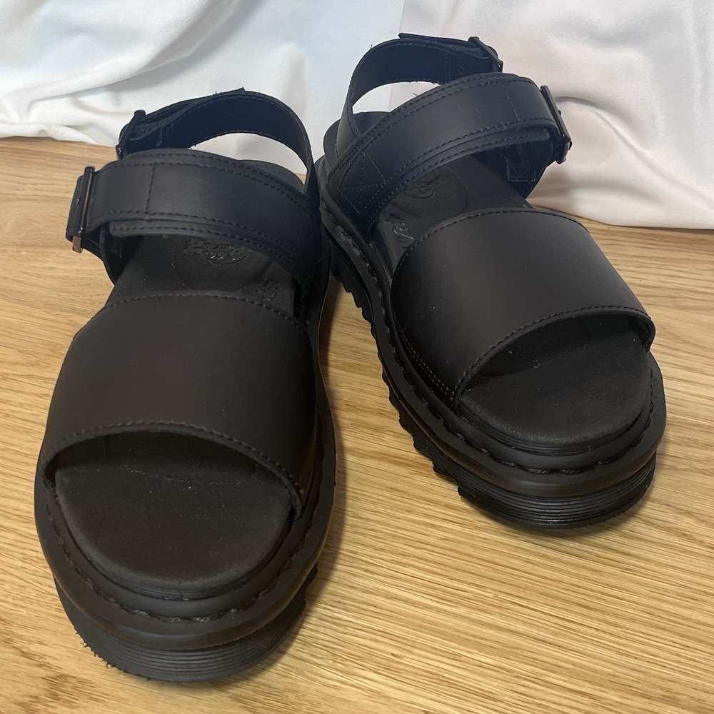 Dr. Martens Voss Sandals Womens 9 Black Leather Platform Strappy SoftWair
